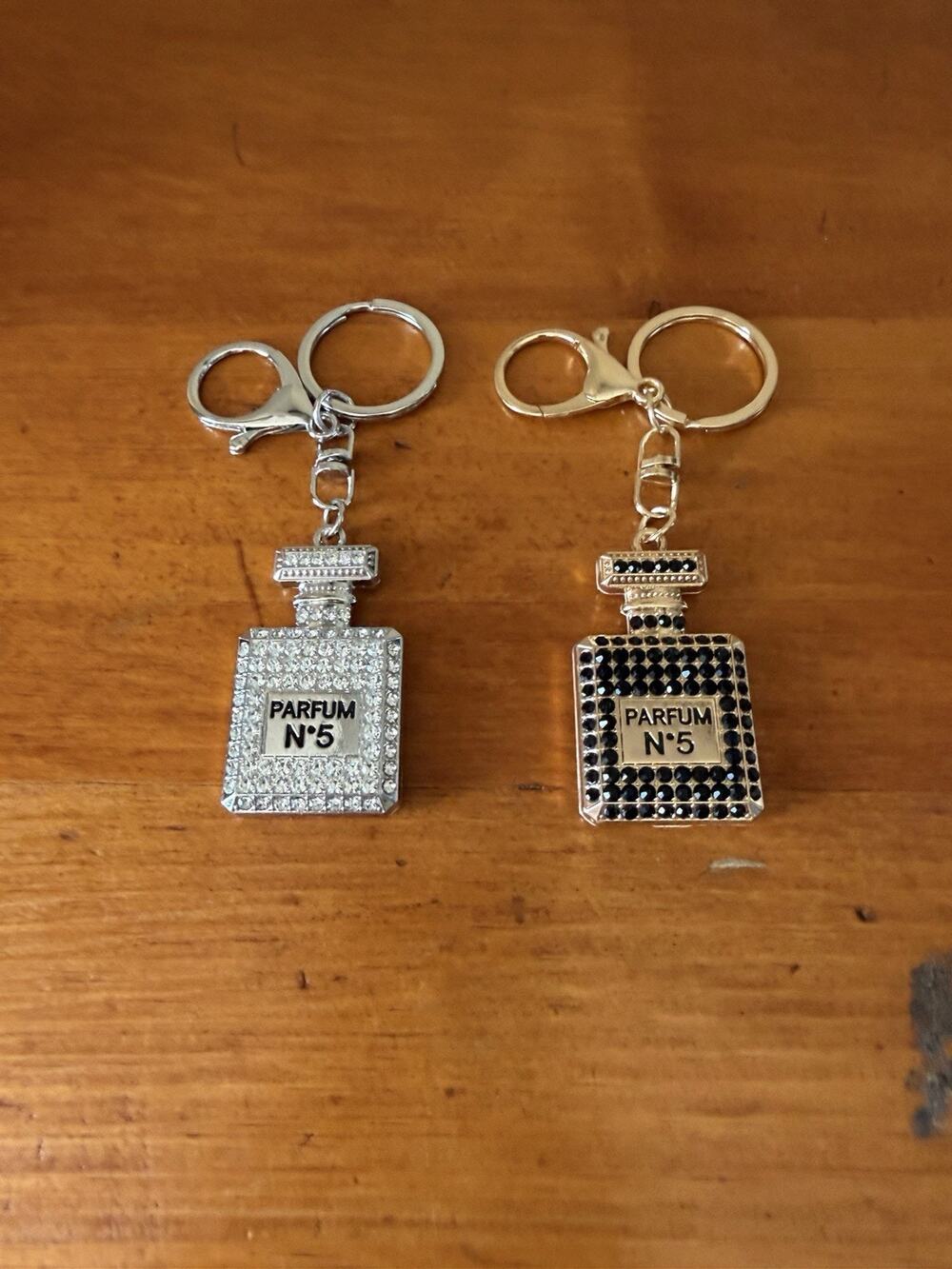 Perfume Bottle Rhinestone Keychains Set Gold Silver Black Bling Bag Charm NWOT